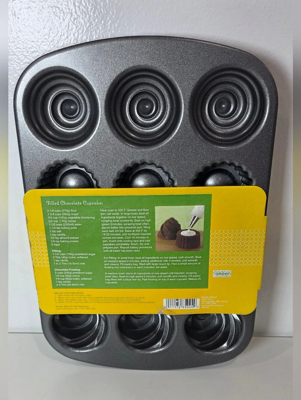 Nordic Ware Gray Filled Cupcake Baking Pan with Swirl & Fluted Cavities